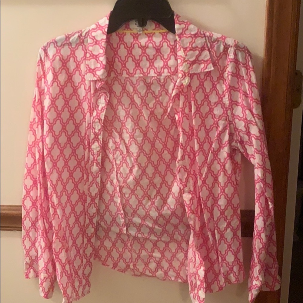 Crown & Ivy, size PS, pink & white blouse
